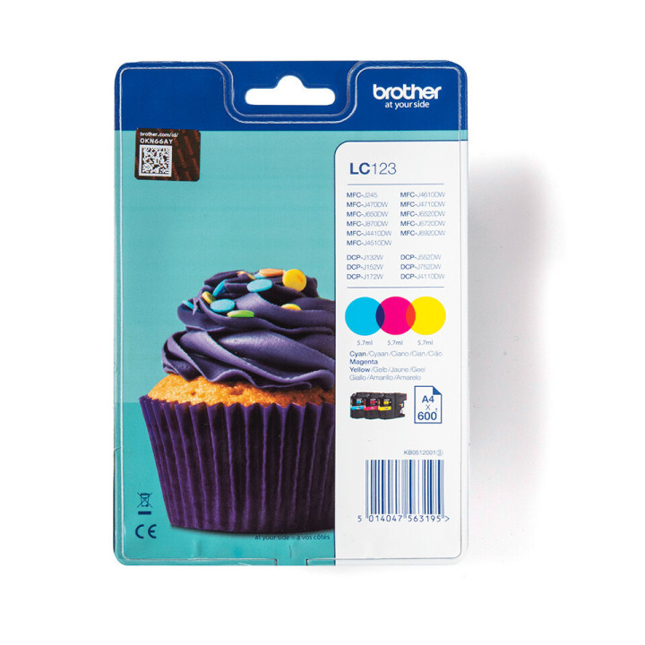 Brother LC123RBWBP cartouche d'encre 3 pièce(s) Original Cyan, Magenta, Jaune
