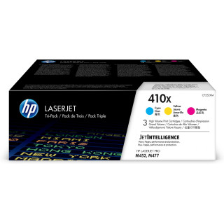 HP 410XLaserJet, lot de 3 cartouches de toner grande capacité authentiques, cyan/magenta/jaune