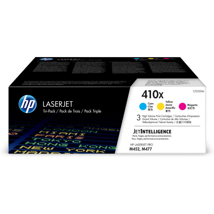 HP 410XLaserJet, lot de 3 cartouches de toner grande capacité authentiques, cyan/magenta/jaune
