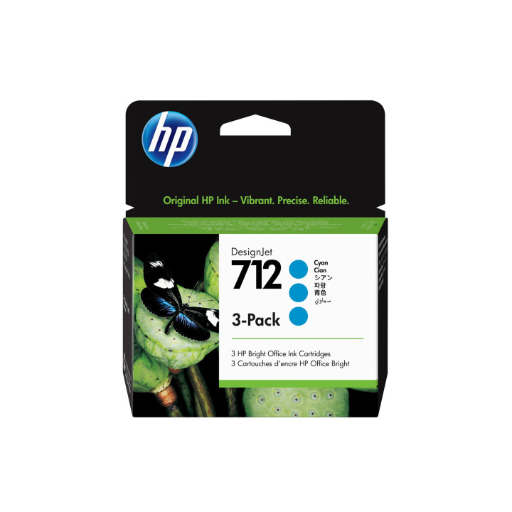 HP Pack de 3 cartouches d'encre DesignJet 712, cyan, 29 ml