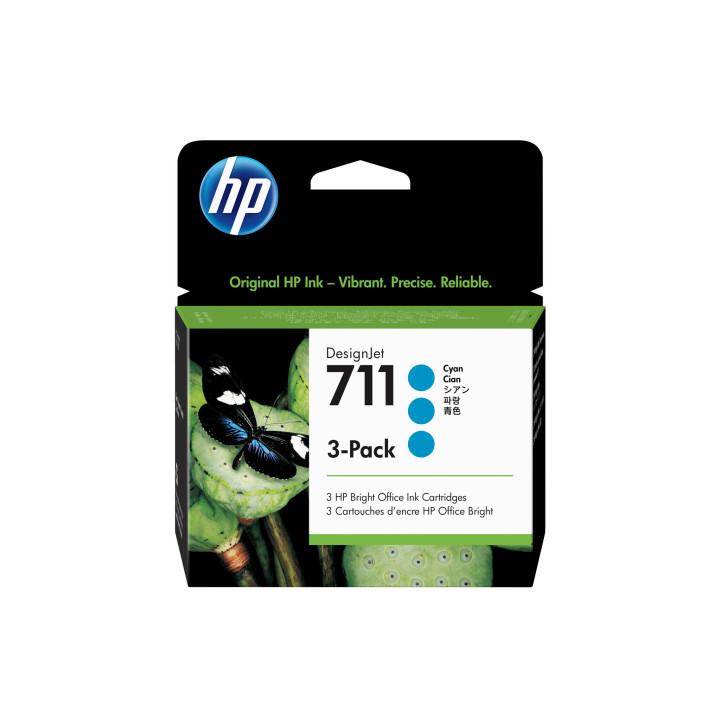 HP 711 pack de 3 cartouches d'encre DesignJet cyan, 29 ml