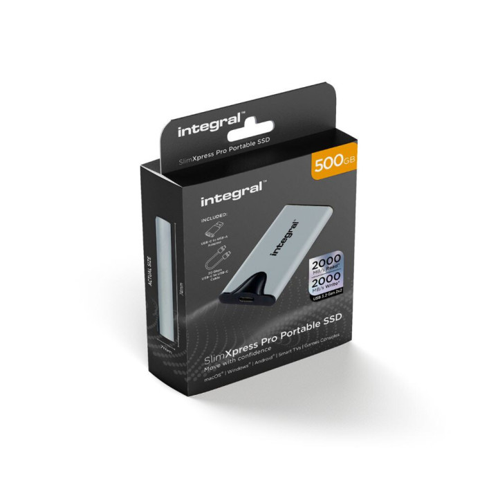 Integral SlimXpress Pro INSSD500GPORT3.2SLIMXS lecteur à circuits intégrés externe Technologie Thunderbolt 500 Go USB Type-C