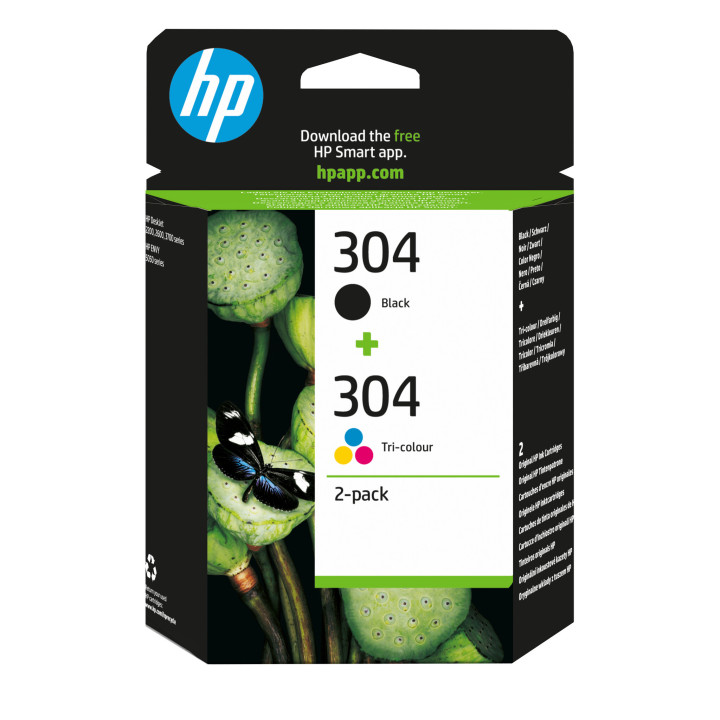 HP Pack de 2 cartouches authentiques d'encre noire/trois couleurs 304