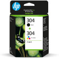 HP Pack de 2 cartouches authentiques d'encre noire/trois couleurs 304