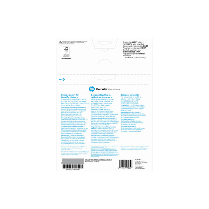 HP Papier photo Everyday, brillant, 200 g/m2, A4 (210 x 297 mm), 100 feuilles