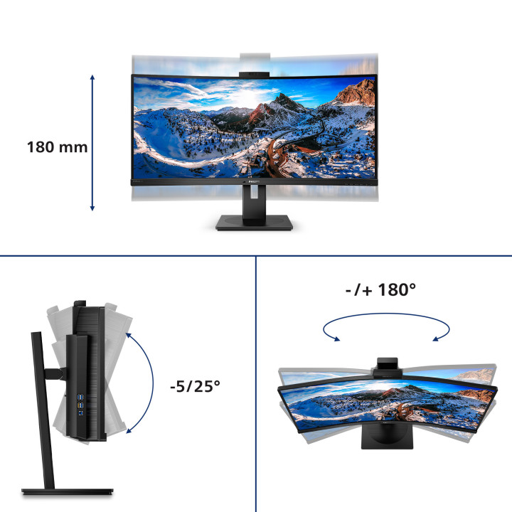 Philips P Line 346P1CRH/00 écran plat de PC 86,4 cm (34") 3440 x 1440 pixels UltraWide Quad HD LED Noir