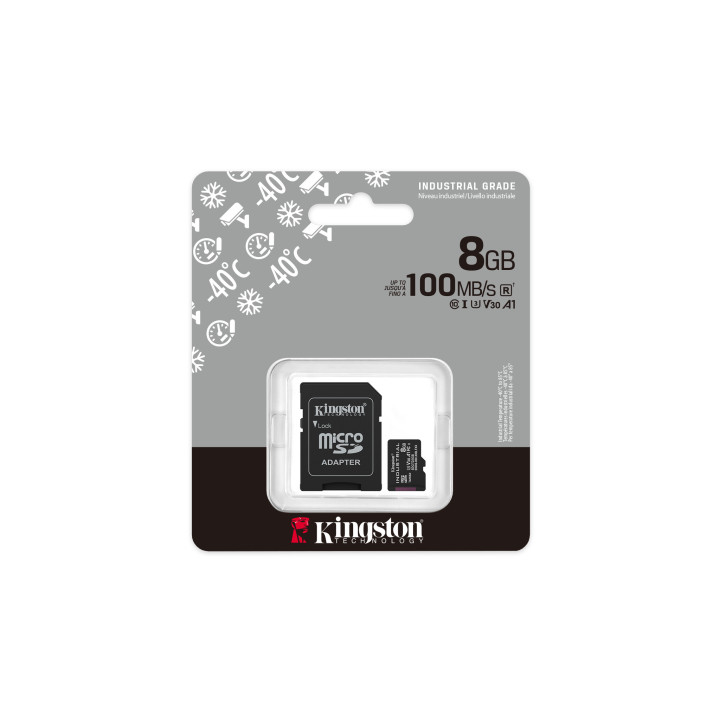 Kingston Technology Carte 8GB microSDHC Industrielle C10 A1 pSLC + adaptateur SD