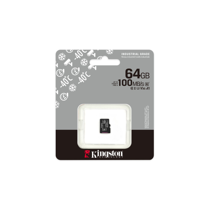 Kingston Technology Carte 64GB microSDXC Industrielle C10 A1 pSLC emballage individuel sans adaptateur