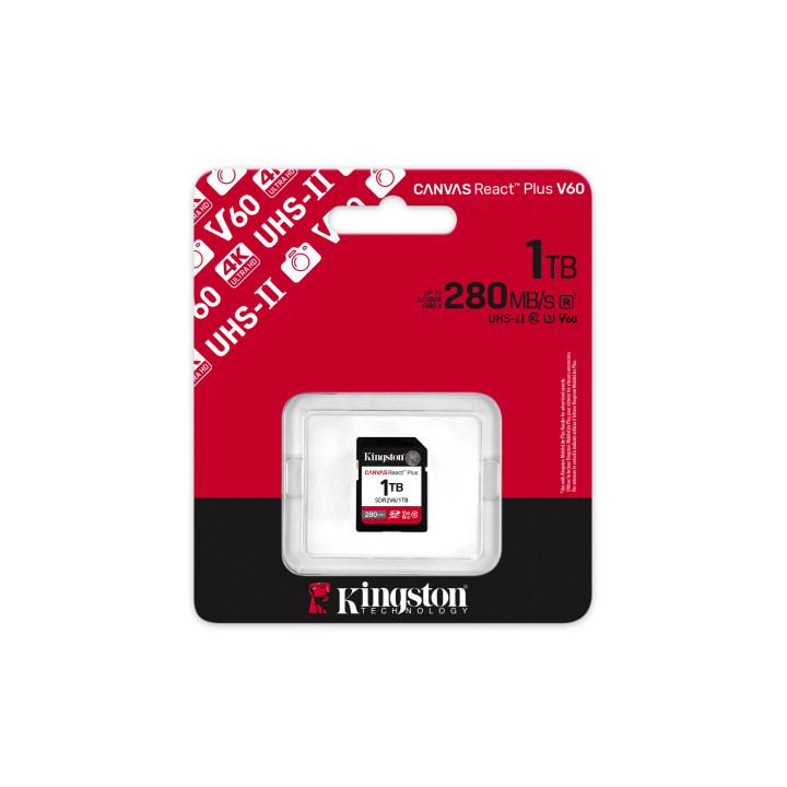 Kingston Technology 1TB Canvas React Plus SDXC UHS-II 280R/150W U3 V60 for Full HD/4K