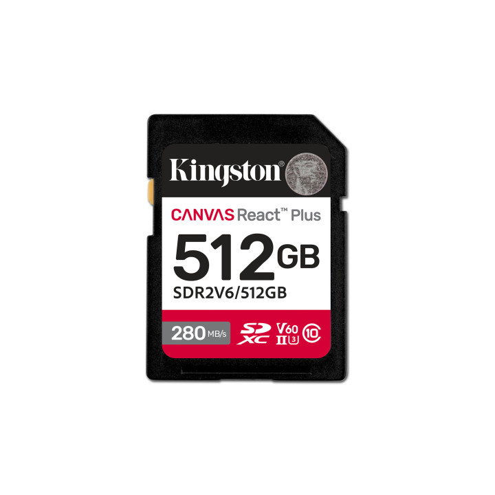 Kingston Technology 512GB Canvas React Plus SDXC UHS-II 280R/150W U3 V60 for Full HD/4K