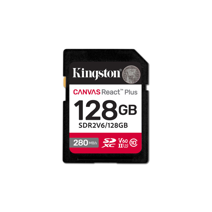 Kingston Technology 128GB Canvas React Plus SDXC UHS-II 280R/100W U3 V60 for Full HD/4K