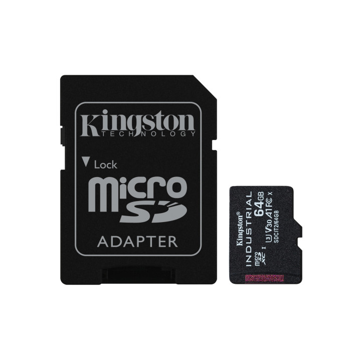 Kingston Technology Carte 64GB microSDXC Industrielle C10 A1 pSLC + adaptateur SD