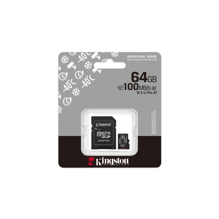 Kingston Technology Carte 64GB microSDXC Industrielle C10 A1 pSLC + adaptateur SD