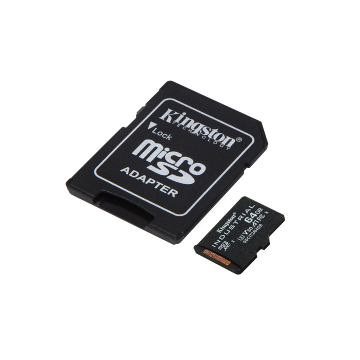 Kingston Technology Carte 64GB microSDXC Industrielle C10 A1 pSLC + adaptateur SD