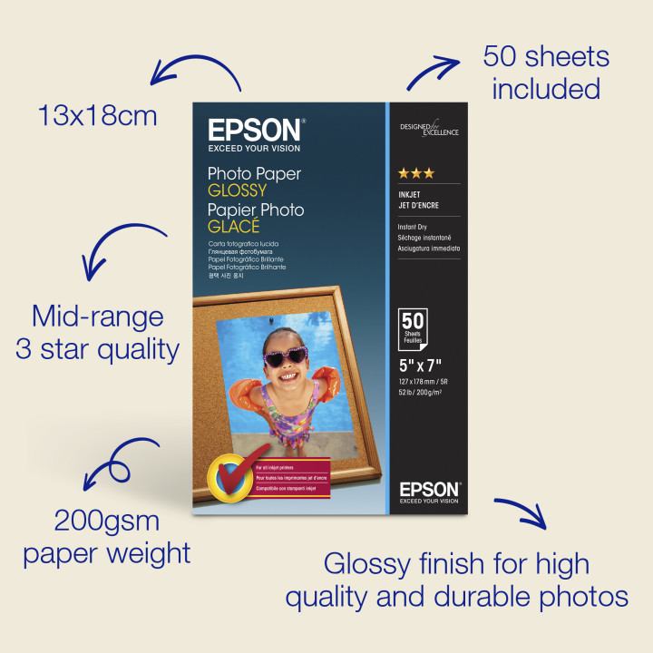 Epson Papier photo brillant (130 x 180 mm), 200 g/m2, 50 feuilles
