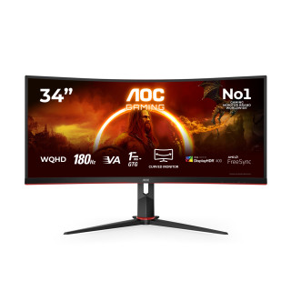 AOC G2 CU34G2XP écran plat de PC 86,4 cm (34") 3440 x 1440 pixels UltraWide Quad HD LED Noir, Rouge