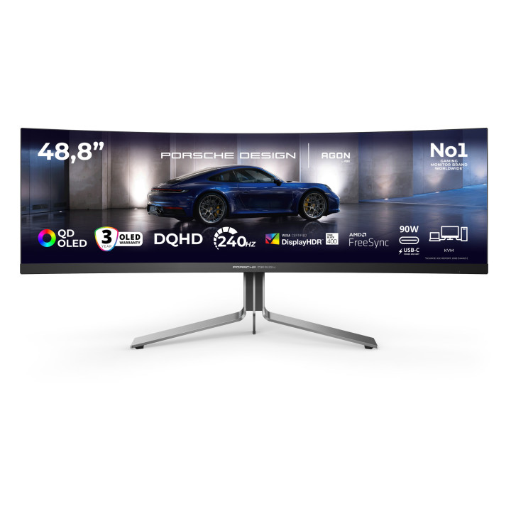 AOC Porsche PD49 écran plat de PC 124,5 cm (49") 5120 x 1440 pixels DQHD QD-OLED Noir, Argent