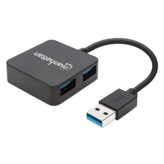 Manhattan Hub USB-A 4 ports, 5 Gbit/s (USB 3.0), Alimenté par USB (aucune alimentation externe requise). Charge rapide : 1 por