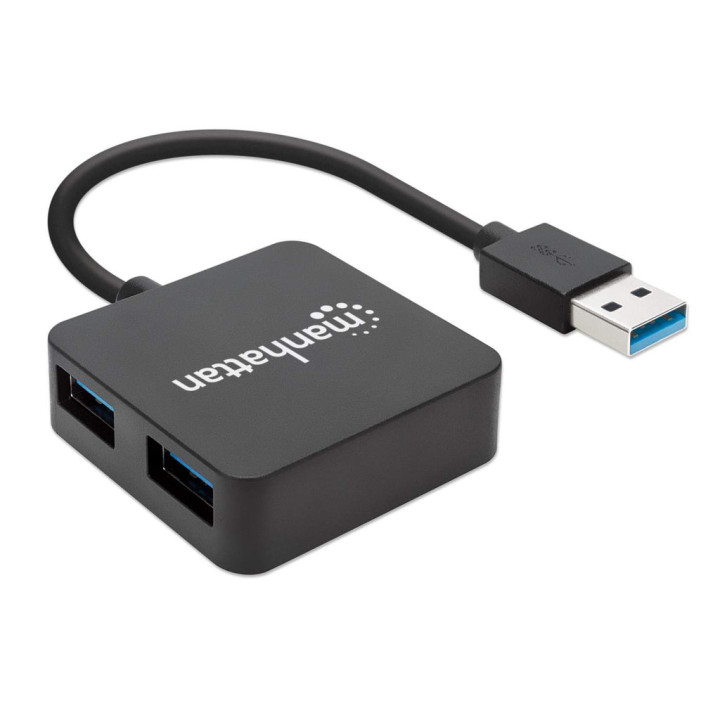Manhattan Hub USB-A 4 ports, 5 Gbit/s (USB 3.0), Alimenté par USB (aucune alimentation externe requise). Charge rapide : 1 por