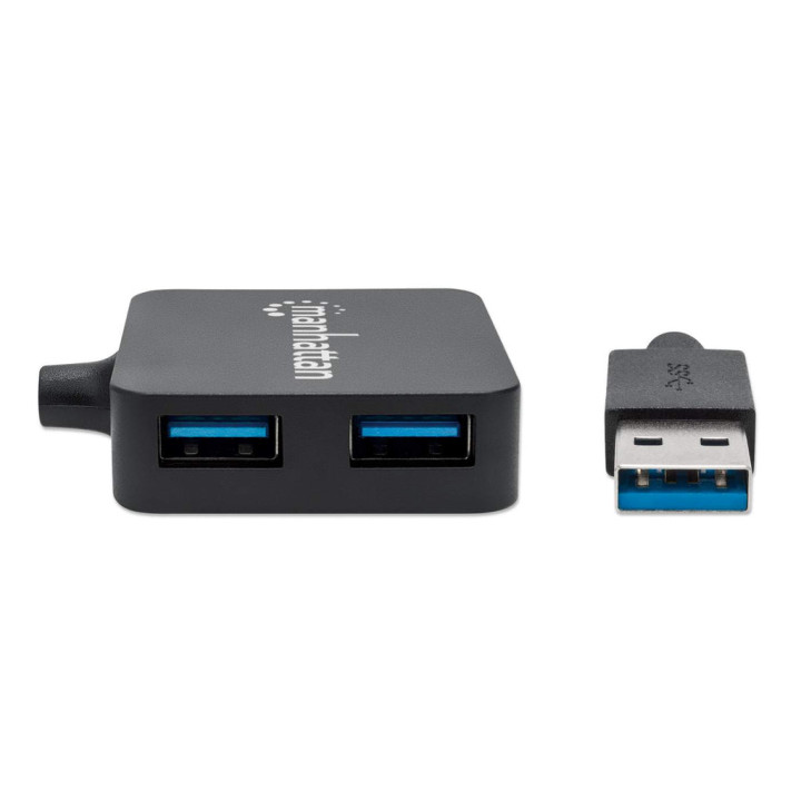 Manhattan Hub USB-A 4 ports, 5 Gbit/s (USB 3.0), Alimenté par USB (aucune alimentation externe requise). Charge rapide : 1 por