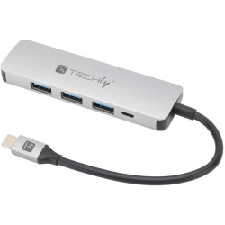 Techly IUSB31C-HUB4TLY hub & concentrateur USB 3.2 Gen 1 (3.1 Gen 1) Type-C 5000 Mbit/s Argent