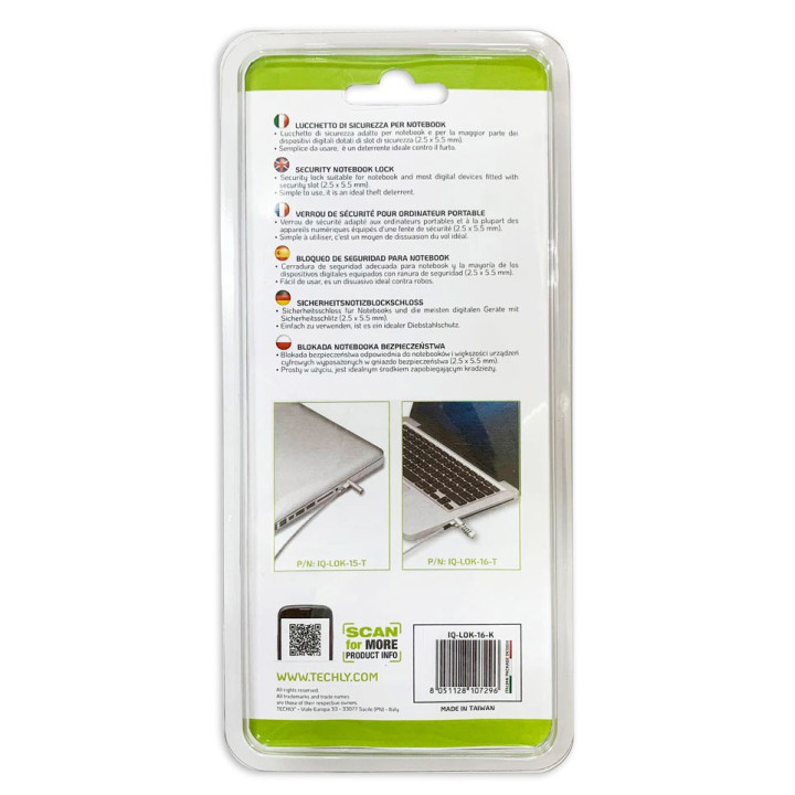 Techly IQ-LOK-16-K câble antivol Argent 1,8 m