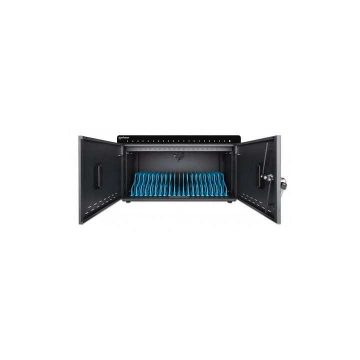 Manhattan Armoire de charge USB-C de bureau 20 appareils (iPad jusqu’à 11"), pour tablettes et smartphones, compartiments 26