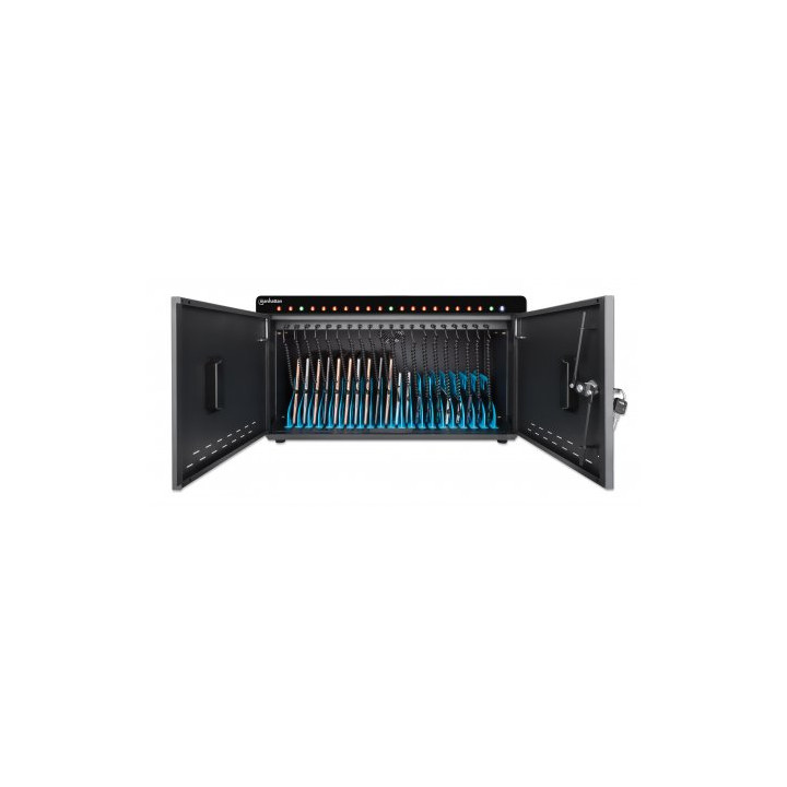 Manhattan Armoire de charge USB-C de bureau 20 appareils (iPad jusqu’à 11"), pour tablettes et smartphones, compartiments 26