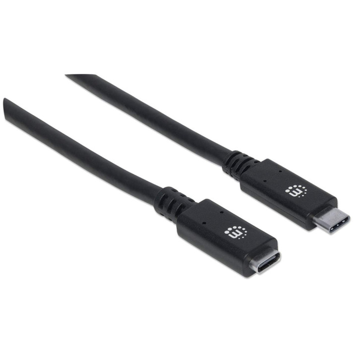 Manhattan Rallonge USB-C, 50 cm, mâle vers femelle, 10 Gbit/s (USB 3.2 Gen 2 / USB 3.1), 5 A (charge ultra-rapide), noir, gara