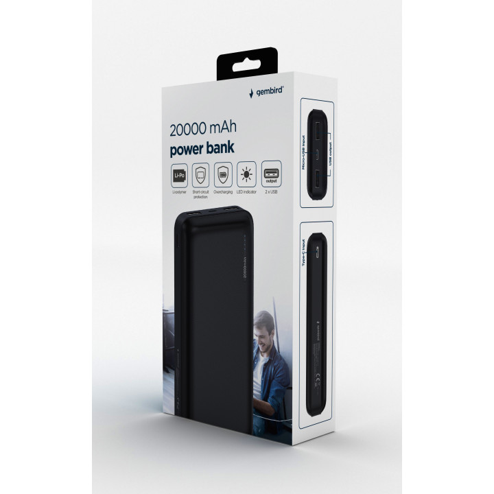 Gembird PB20-01 banque d'alimentation électrique Lithium Polymère (LiPo) 20000 mAh Noir