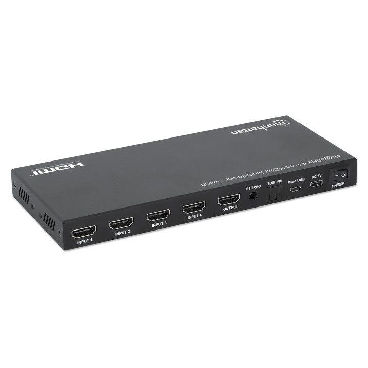 Manhattan Multiviewer/switch HDMI 4K 4 ports, 4 entrées vers 1 écran, 4K@30 Hz, modes PiP et double/quadruple affichage, bout