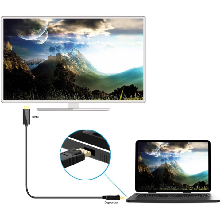 Techly ICOC DSP-H12-010 câble vidéo et adaptateur 1 m DisplayPort HDMI Noir