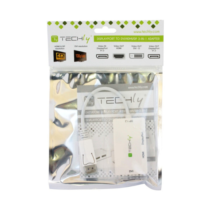 Techly IADAP DP-COMBOF3 câble vidéo et adaptateur DisplayPort DisplayPort + DVI + HDMI Blanc