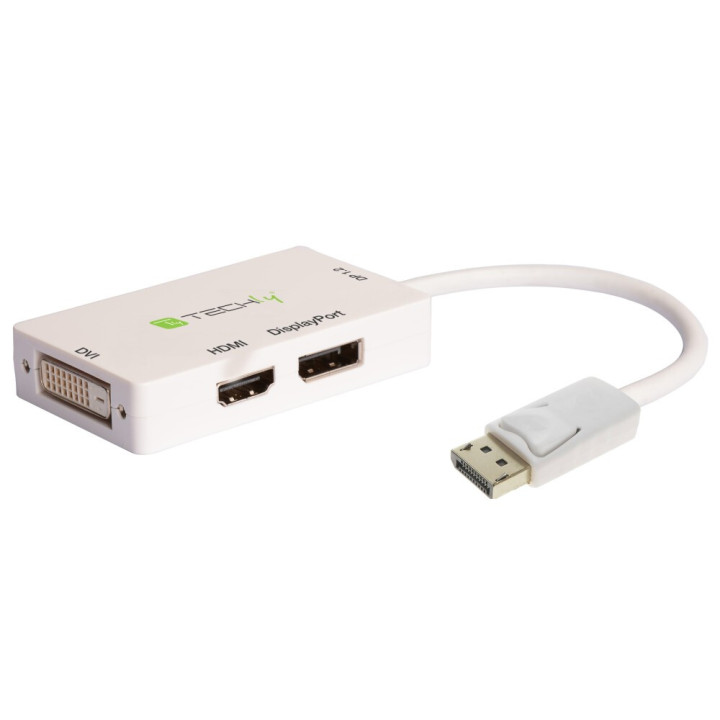 Techly IADAP DP-COMBOF3 câble vidéo et adaptateur DisplayPort DisplayPort + DVI + HDMI Blanc