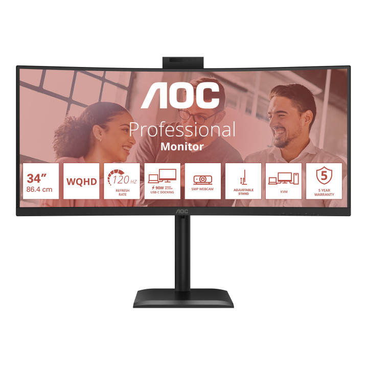 AOC CU34E4CW/75 écran plat de PC 86,4 cm (34") 3440 x 1440 pixels Noir