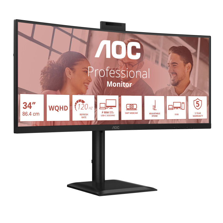 AOC CU34E4CW/75 écran plat de PC 86,4 cm (34") 3440 x 1440 pixels Noir