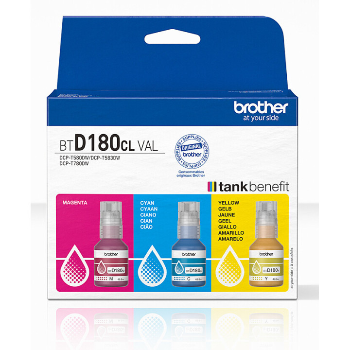Brother BTD180CLVAL Bouteilles d'encre couleur multipack | 3 couleurs