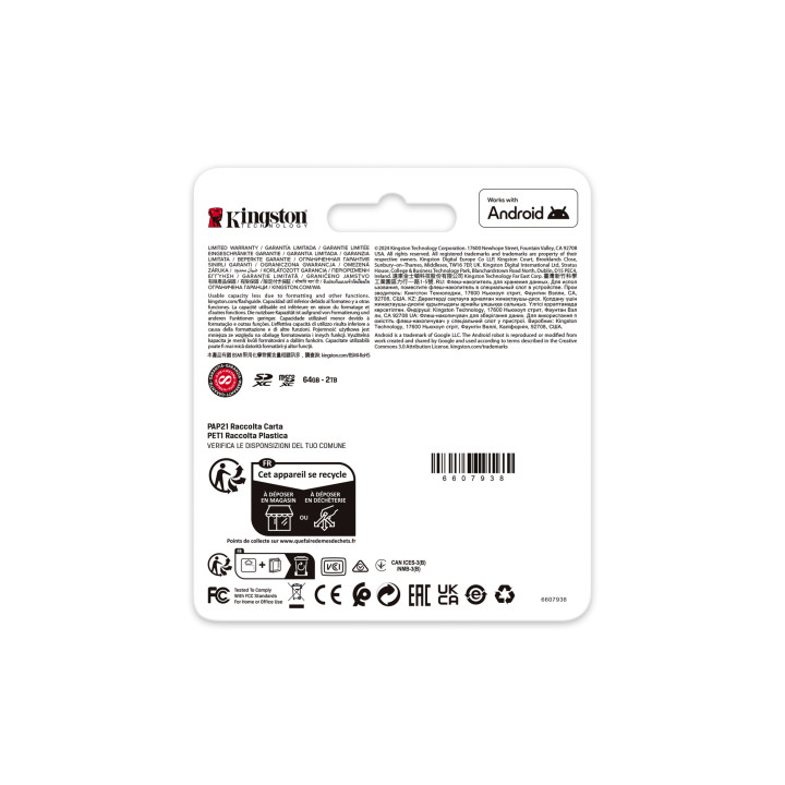 Kingston Technology Carte microSDXC Canvas Go Plus Gen4 200R A2 U3 de 1 To, pack unique sans ADP