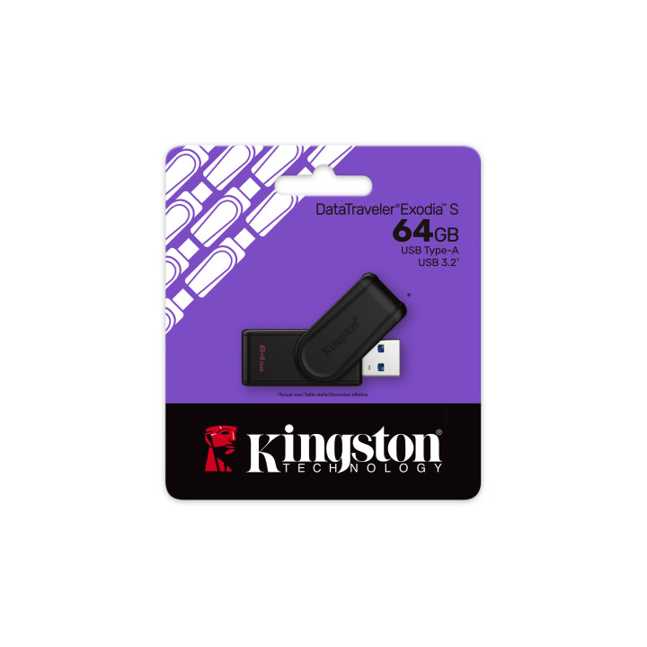 Kingston Technology DataTraveler 64GB Portable USB 3.2 Gen 1 Exodia S (Noir/Noir)