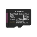 Kingston Technology 64GB microSDXC Canvas Select Plus Gen3 100MB/s A1 (Adaptateur SD inclus)