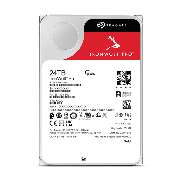 Seagate IronWolf Pro ST24000NT002 disque dur 24 To 7200 tr/min 512 Mo 3.5" Série ATA III