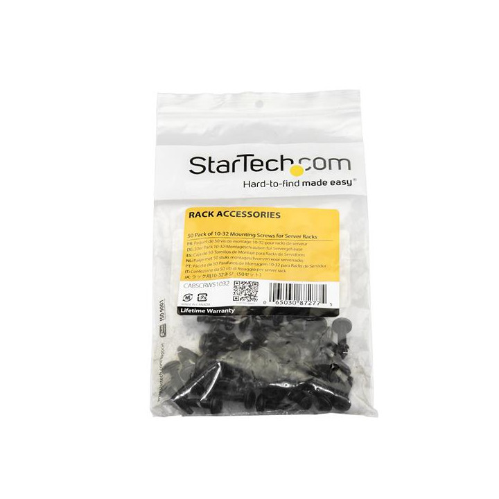 StarTech.com Lot de 50 Vis 10-32 de 19mm, Vis de Fixation pour Baies de Serveurs de 19" ou 10", Armoires et Boîtiers, Noir - T