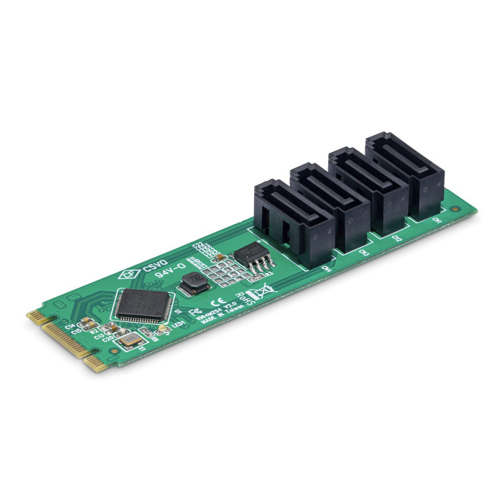 StarTech.com Carte Adaptateur M.2 vers SATA à 4 Ports, Carte Extension M.2 PCIe 3.0 vers HDD/SSD SATA, Chipset ASM1064, M.2 NV