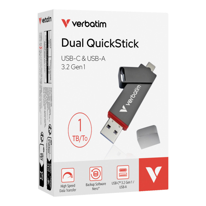 Verbatim Dual QuickStick lecteur USB flash 1 To USB Type-A / USB Type-C 3.2 Gen 1 (3.1 Gen 1) Gris