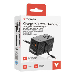 Verbatim Charge 'n' Travel 70W Universel Noir Secteur Charge rapide Intérieure