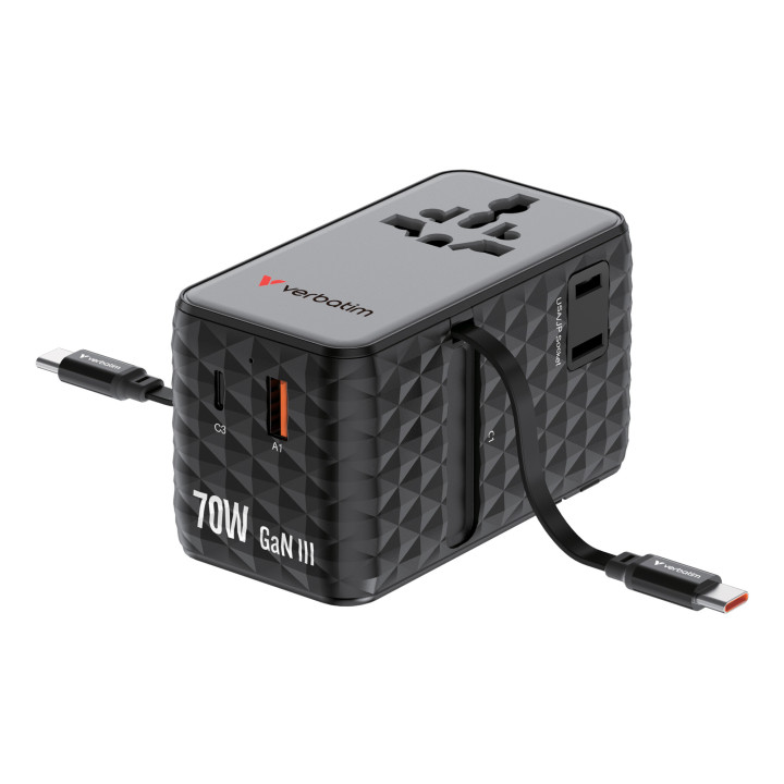 Verbatim Charge 'n' Travel 70W Universel Noir Secteur Charge rapide Intérieure