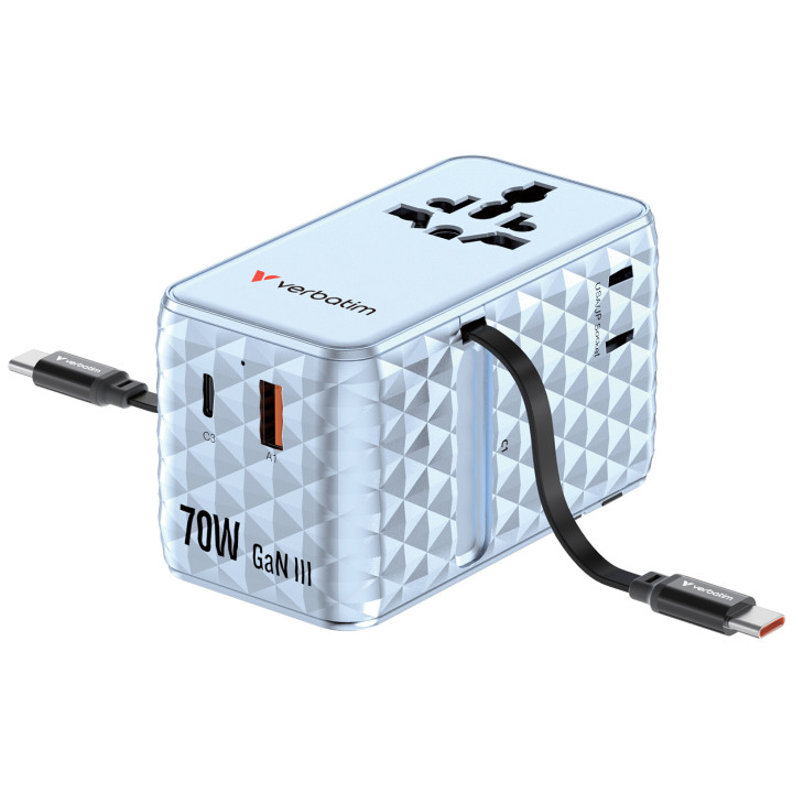 Verbatim Charge 'n' Travel 70W Universel Bleu Secteur Charge rapide Intérieure