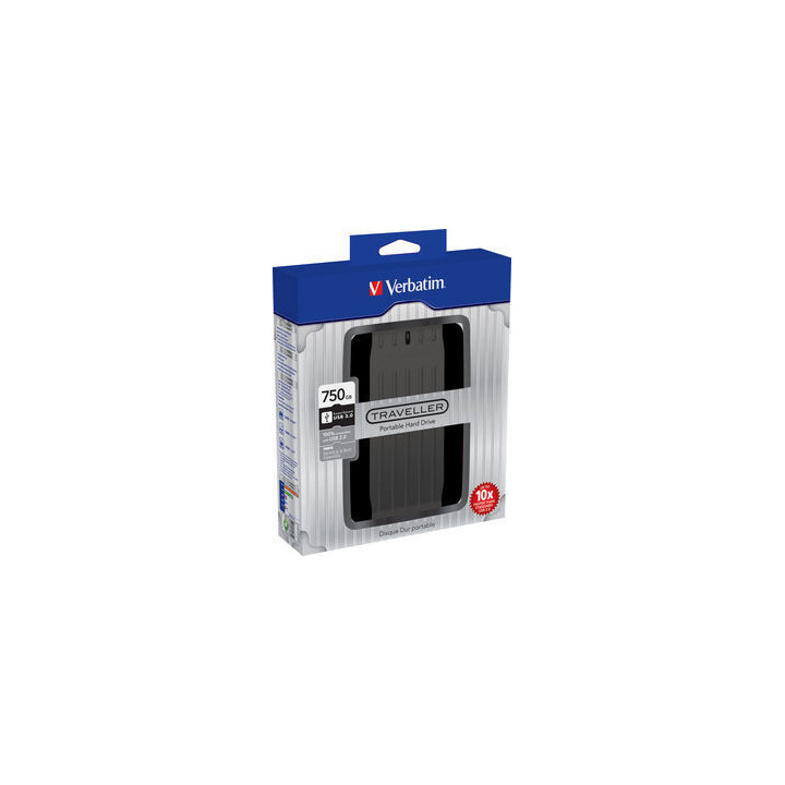 Verbatim Traveller 750GB disque dur externe 750 Go 5400 tr/min Micro-USB B 3.2 Gen 1 (3.1 Gen 1) Noir