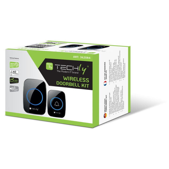 Techly I-BELL-RING04 Kit de sonnette de porte Noir