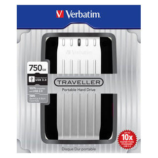Verbatim Traveller USB3.0 disque dur externe 750 Go 5400 tr/min Micro-USB B 3.2 Gen 1 (3.1 Gen 1) Noir, Argent